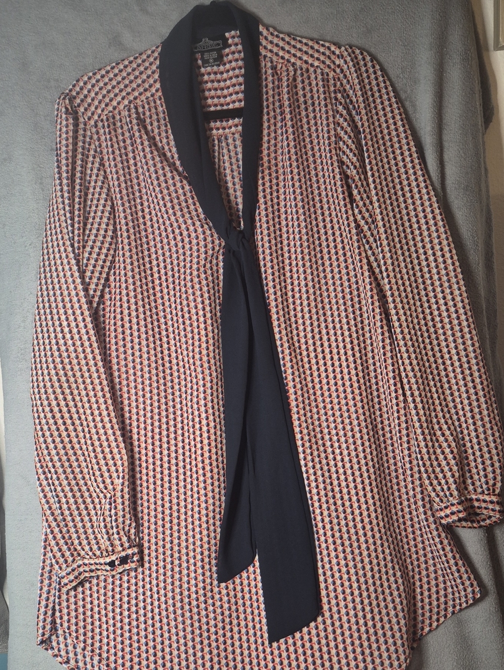 Womem ANGIE RED and Navy Geometric Tie-Neck Blouse